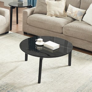 KTMBDW 36” Round Coffee Table with wood legs, Mid Century Modern Coffee Table for Living Room, Apartment, Small Space - 1 of 4