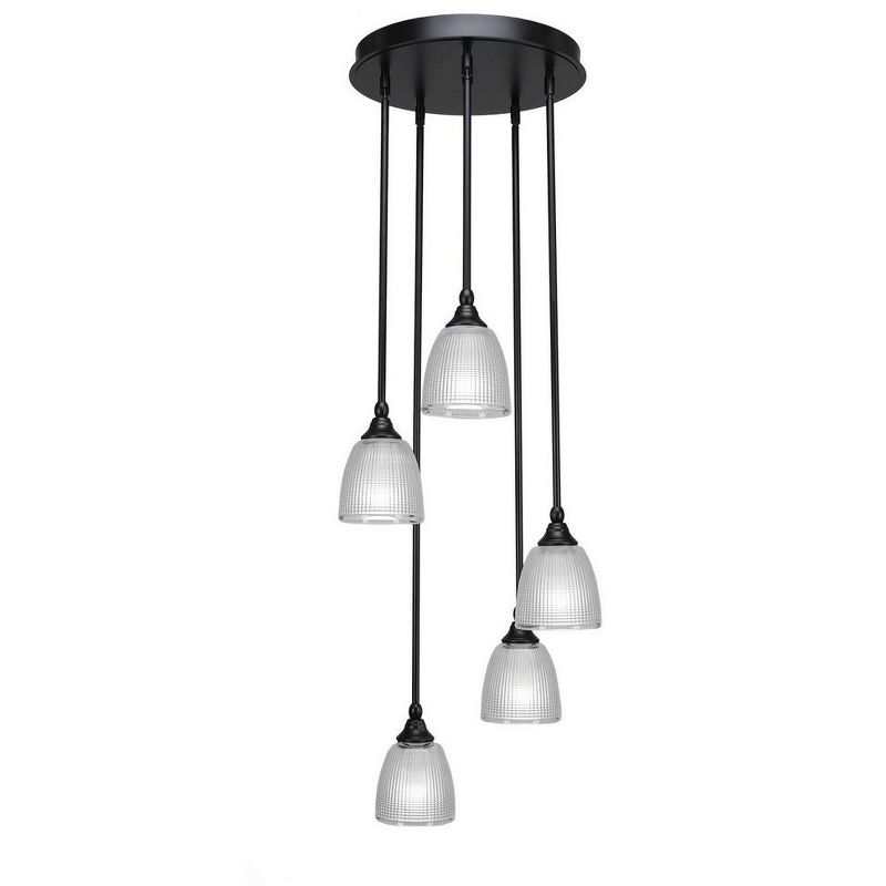 Toltec Lighting Empire 5 - Light Pendant in  Matte Black with 5" Clear Ribbed Shade, 1 of 2