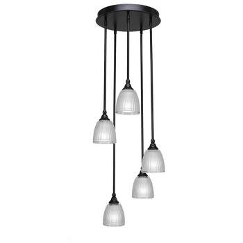 Toltec Lighting Empire 5 - Light Pendant in  Matte Black with 5" Clear Ribbed Shade