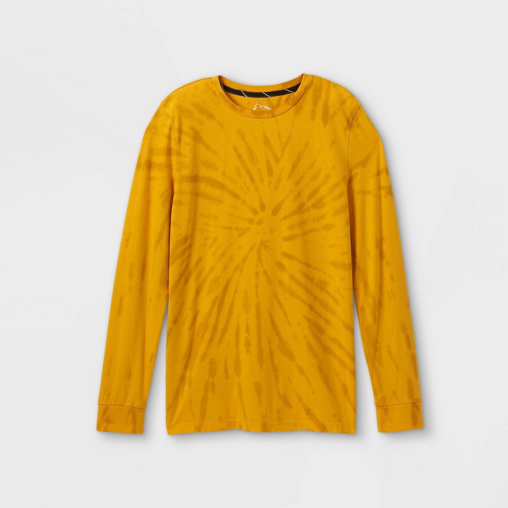 Size XL Boys' Spiral Tie-Dye Graphic Long Sleeve T-Shirt - art class Yellow 
