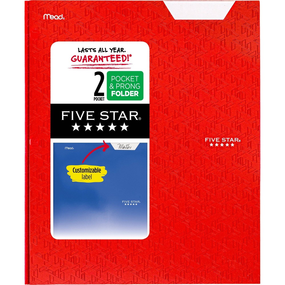 Photos - Accessory Five Star 2 Pocket Paper Folder with Prongs Red