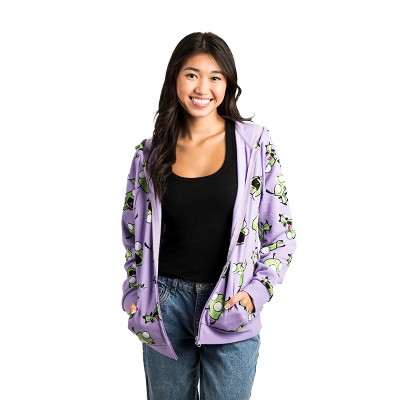 Invader Zim Character All Over Print Adult Lavender Zip Up Hoodie : Target