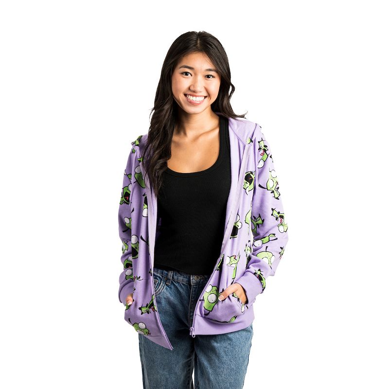 Invader Zim Character All Over Print Adult Lavender Zip Up Hoodie, 1 of 5