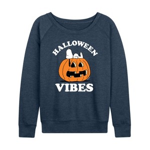 Women's - Peanuts - Halloween Vibes Lightweight French Terry Wide Neck Long Sleeve Shirt - 1 of 4