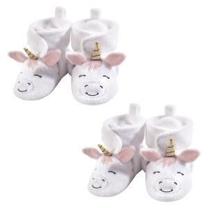 Hudson Baby Infant Girls Cozy Fleece Booties 2-Pack, White Unicorn, 0-6 ...