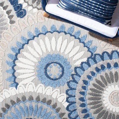 Grey and Blue Floral Synthetic Rectangular Area Rug, 4'5" x 6'5"