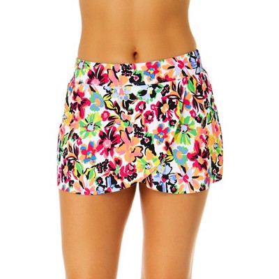 Anne Cole Women's Sun Blossom Drape Front Mid Rise Swim Skirt Bottom ...