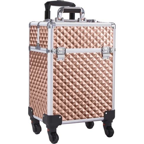 Yaheetech Rolling Makeup Train Case Professional Aluminum Cosmetic Case,  Gold : Target