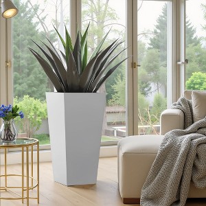 PexFix 25" Tall Metal Tapered Planter Large Outdoor & Indoor Garden Plant Pot White for Home and Patio - 1 of 4