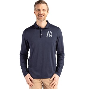New York Yankees Cutter & Buck Coastline Epic Comfort Recycled Mens Long Sleeve Polo - 1 of 1