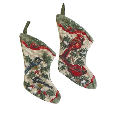 C&F Home Chickadee Petit Point Mini Stocking A/2