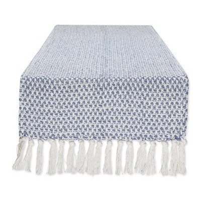 Design Imports  Woven Jacquard Fringe Table Runner, Stonewash Blue, 15X72"