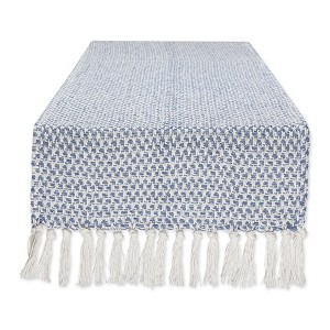Design Imports  Woven Jacquard Fringe Table Runner, Stonewash Blue, 15X72" - 1 of 4
