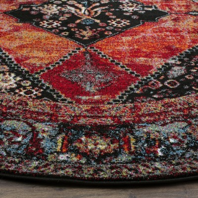 Classic Elegance Round Black Synthetic Area Rug - Easy Care Design