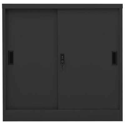 vidaXL Office Cabinet with Sliding Door in Anthracite – Industrial Style Steel Filing Cabinet with Adjustable Shelves and Lock for Document Storage