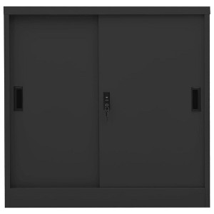 vidaXL Office Cabinet with Sliding Door in Anthracite – Industrial Style Steel Filing Cabinet with Adjustable Shelves and Lock for Document Storage - 1 of 4