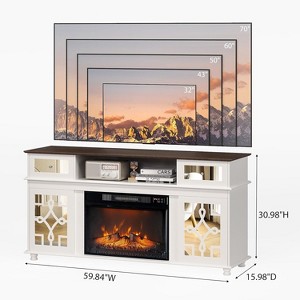 VINGLI Fireplace TV Stand with Sliding Mirrored Door for TVs up to 70", Entertainment Media Console with 23'' Electric Fireplace, White - 1 of 4
