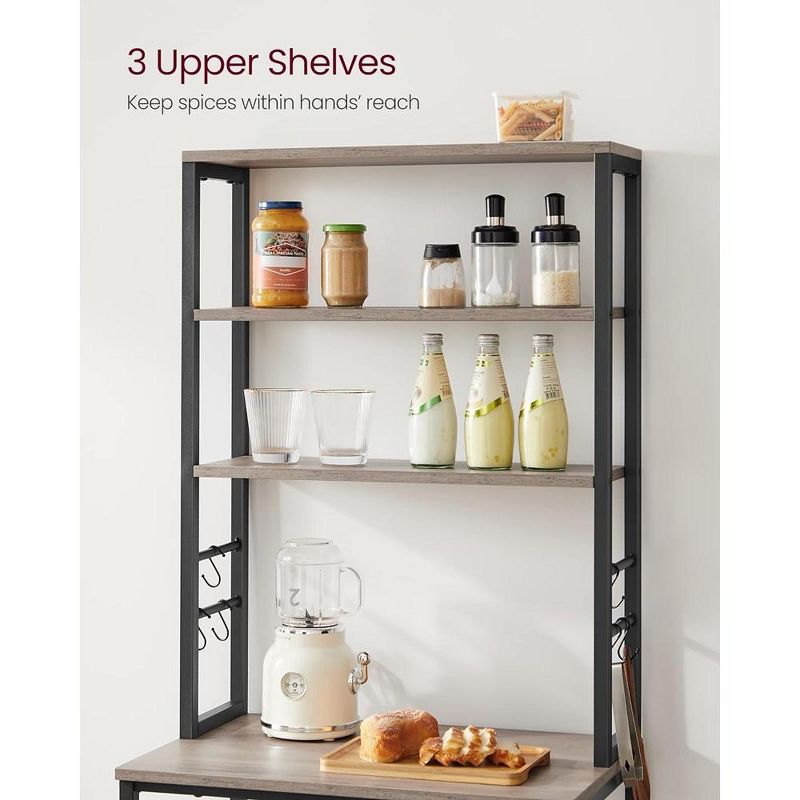 VASAGLE Baker's Rack Microwave Oven Stand Kitchen Tall Utility Storage Shelf 6 Hooks and Metal Frame, 5 of 10
