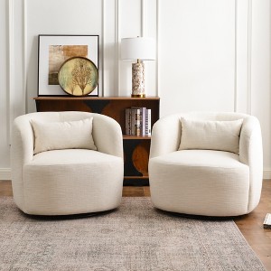 KINWELL Textured Linen Blend Weave Upholstered Swivel Barrel Accent Chair, Set of 2 - 1 of 4