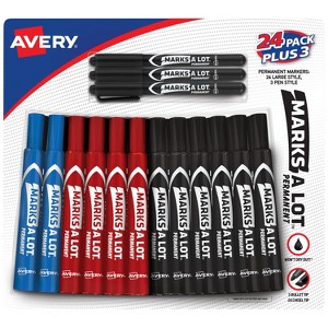 Avery Marks A Lot Permanent Markers Assorted Colors, 24 Large Desk-Style and 3 Pen Style (24426) - 1 of 4