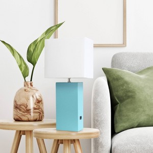 21" Lexington Leather Base Modern Home Decor Bedside Table Lamp with USB Charging Port and Fabric Shade - Lalia Home - 1 of 4