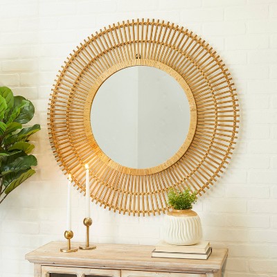 Central modern design mirror with round central part and inclined side  panels