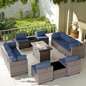 ALAULM Outdoor Patio Furniture Set Outdoor Sectional Rattan Sofa Set Brown Manual Wicker Patio Conversation Set with Cushions - 1 of 4