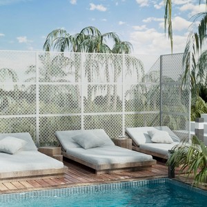 MAYEERTY Room Divider Screen Jason 2-Grid Woven Brown Galvanized Sheet 72x47x16in 3-Piece Set - 1 of 4