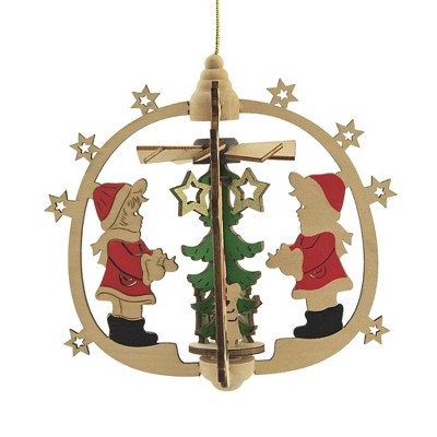 Holiday Ornament 5.25" Christmas Children Spinning Printed Wood  -  Tree Ornaments