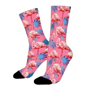 Flamingo Bird And Tropical Flowers Women Printed Crew Socks Funny Funky Socks Soft Polyester Novelty Gifts for Artists Men - 1 of 1