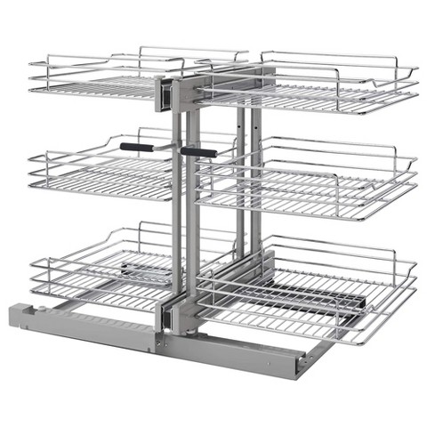 Rev-A-Shelf 3 Tier Pullout Shelf Organizer for Blind Corner Kitchen/Bathroom Cabinets with Soft-Close, 48" Adjustable Shelves, Chrome, 5PSP3-18SC-CR