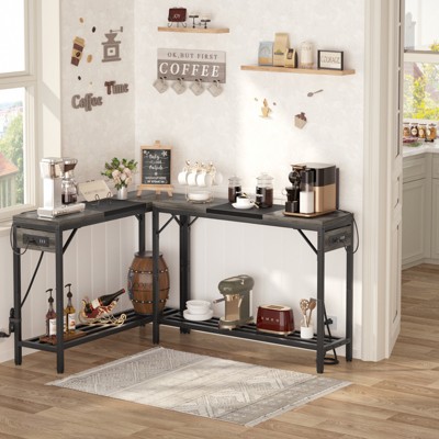 Aheaplus 40'' Console Table with Charge Station, Sofa Table with Storage Shelves