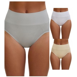 INSPIRE CHIC Women's High Waist Tummy Slimming Elastic Briefs Breathable Butt Lifter Underwear 3 Packs - 1 of 4