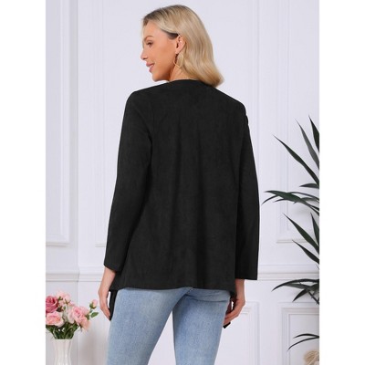 INSPIRE CHIC Women's Faux Suede Lapel Draped Open Front Long Sleeve Lightweight Fall Work Casual Jacket Cardigan Black Large — фото 5