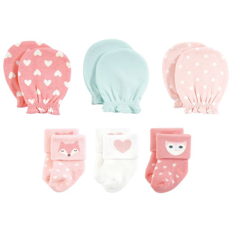 Hudson Baby Infant Girl Caps or Headbands, Bibs, Mittens and Socks 12pc Set, Woodland, 0-6 Months, 5 of 6