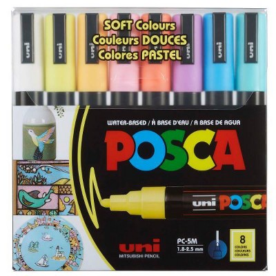 uni POSCA Soft Colors 8pk PC-5M Water Based Paint Markers Medium Point 1.8-2.5mm in Assorted Colors