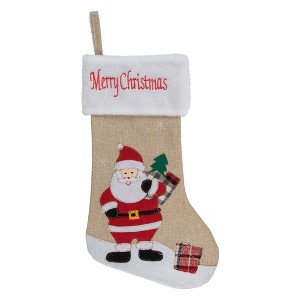 Northlight 19" Beige and Red Burlap "Merry Christmas" Santa Christmas Stocking - 1 of 4