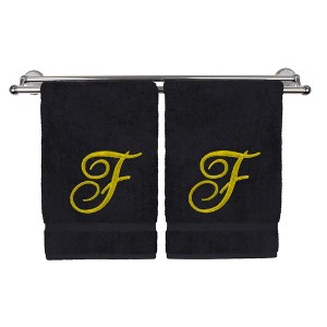 BC BARE COTTON Monogrammed Hand Towel, 100% Turkish Cotton - Set of 2 - Black - Gold Script - 1 of 1
