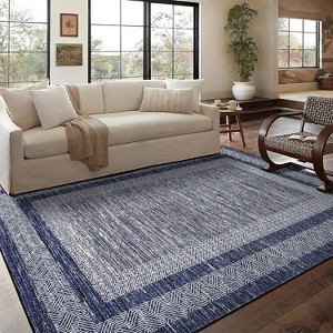 Modern Rug Thin Washable Non-Slip Geometric Border Low Pile Foldable Soft Non-Shedding Indoor Accent Carpet - 1 of 4