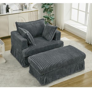 NEW ARRIVED 477 Oversized Corduroy Chaise Longue with Ottoman Deep Seat Reclining Chair Sofa - 1 of 4