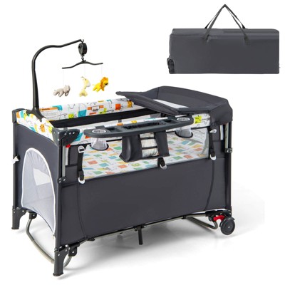 Image of Costway 5 in 1 Baby Nursery Center Foldable Toddler Bedside Crib w/Music Box
