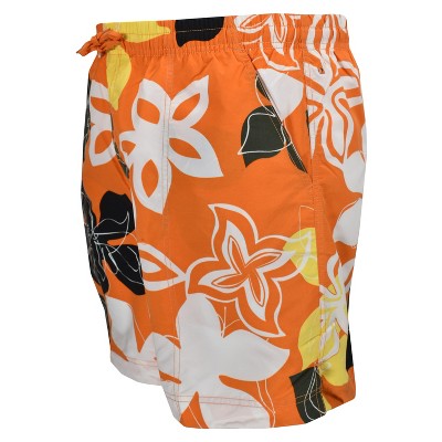 Weekender Men's Maui Hibiscus Island Floral Print Swim Trunk | Orange