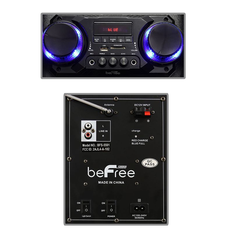 beFree Sound Double 10 Inch Subwoofer Portable Bluetooth Party Speaker, 3 of 7