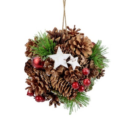 Northlight 13 Frosted Pine Cone with Mixed Foliage Christmas Ornament