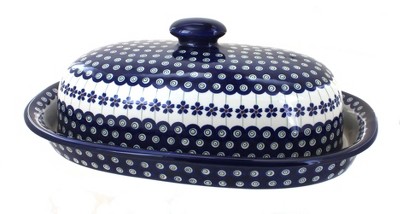 Blue Rose Polish Pottery Flowering Peacock Bread Container : Target