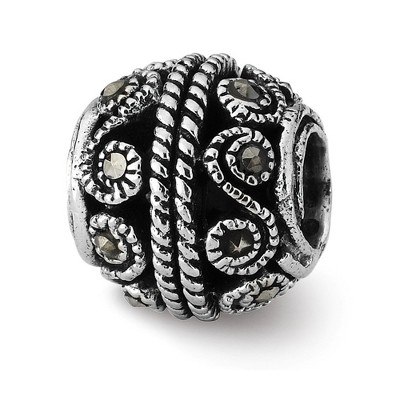 Black Bow Jewelry Sterling Silver and Marcasite Bali Scroll Bead Charm