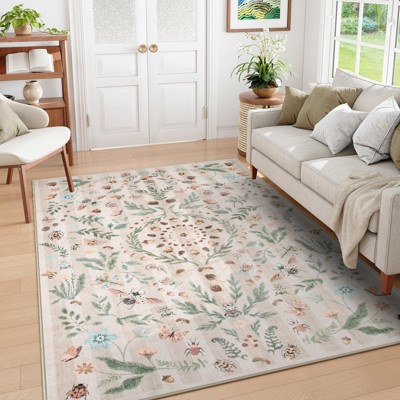 Lahome Washable Insect & Plant Striped Texture Floor Mat-Soft Cashmere Carpet for Living Room,Bedroom,or Entryway