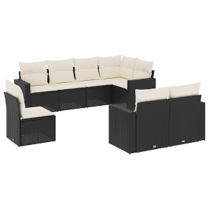 vidaXL 8 Piece Patio Sofa Set with Cushions Black and Cream Poly Rattan - Without Table - 1 of 4