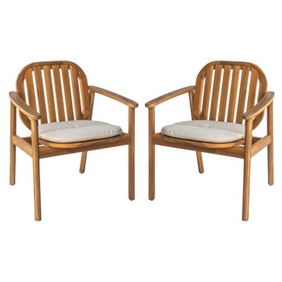 Set of 2 Outdoor Wood Dining Chairs with Cushions and Armrests, Durable and Comfortable Patio Seating for Backyard, Balcony, or Deck–The Pop Home