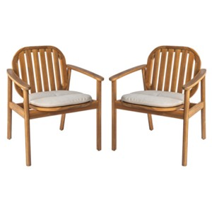 Set of 2 Outdoor Wood Dining Chairs with Cushions and Armrests, Durable and Comfortable Patio Seating for Backyard, Balcony, or Deck–The Pop Home - 1 of 4